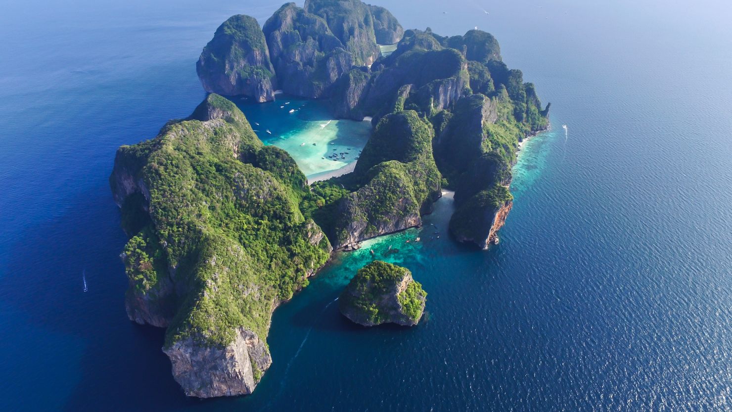 Maya Bay Phi Phi Leh Krabi Thailand limestone cliffs
