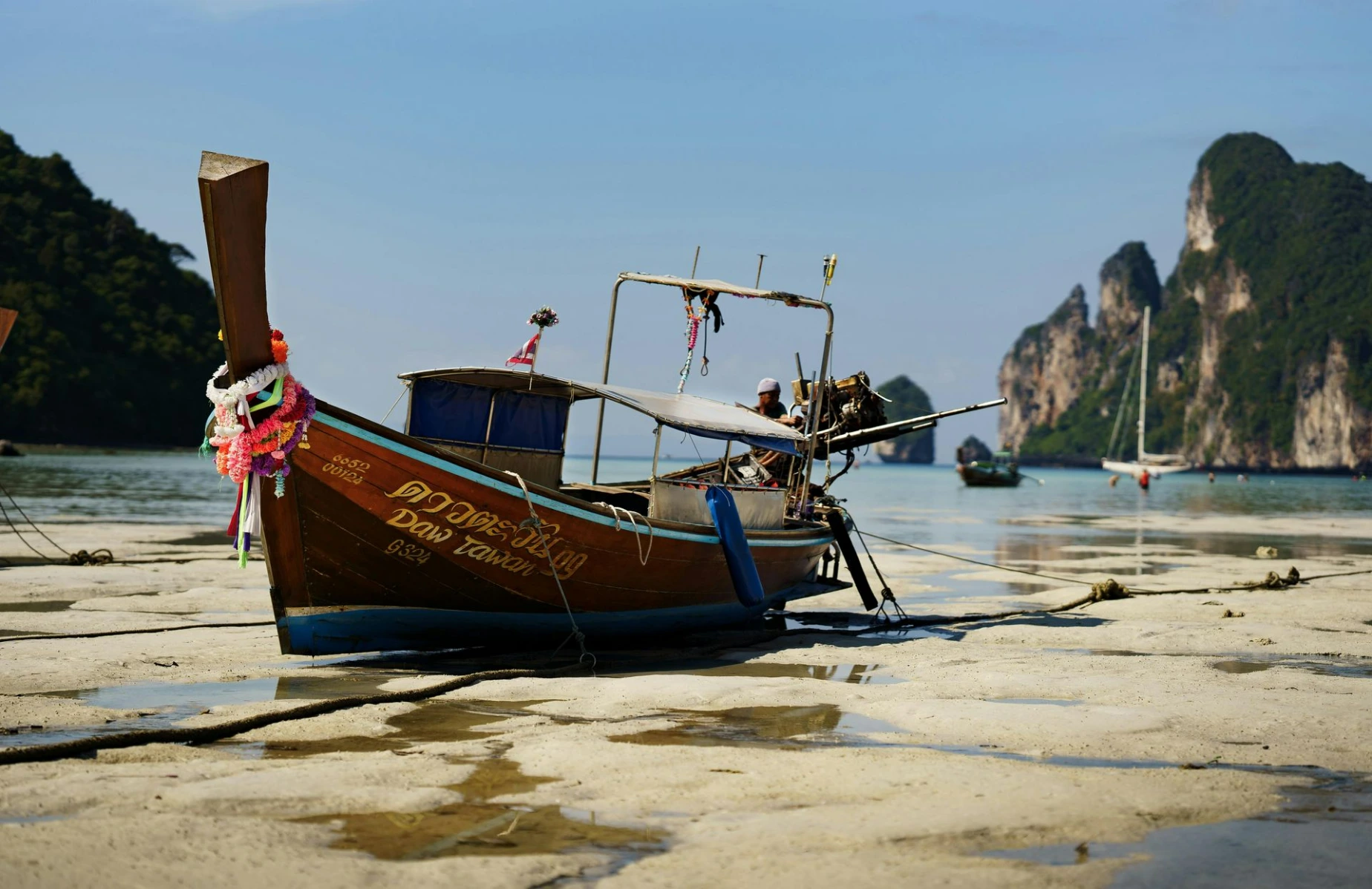 Traditional Thai Longtail Boat on Krabi Beach