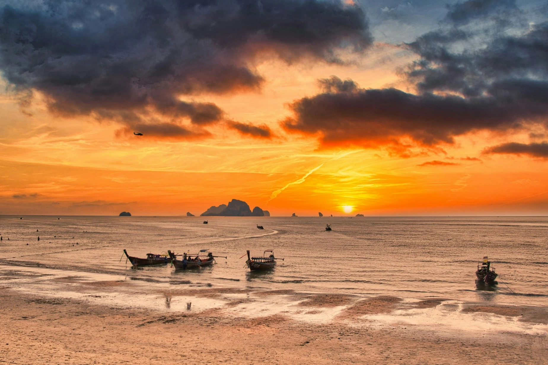 Boats on the Shore During Sunset at Krabi