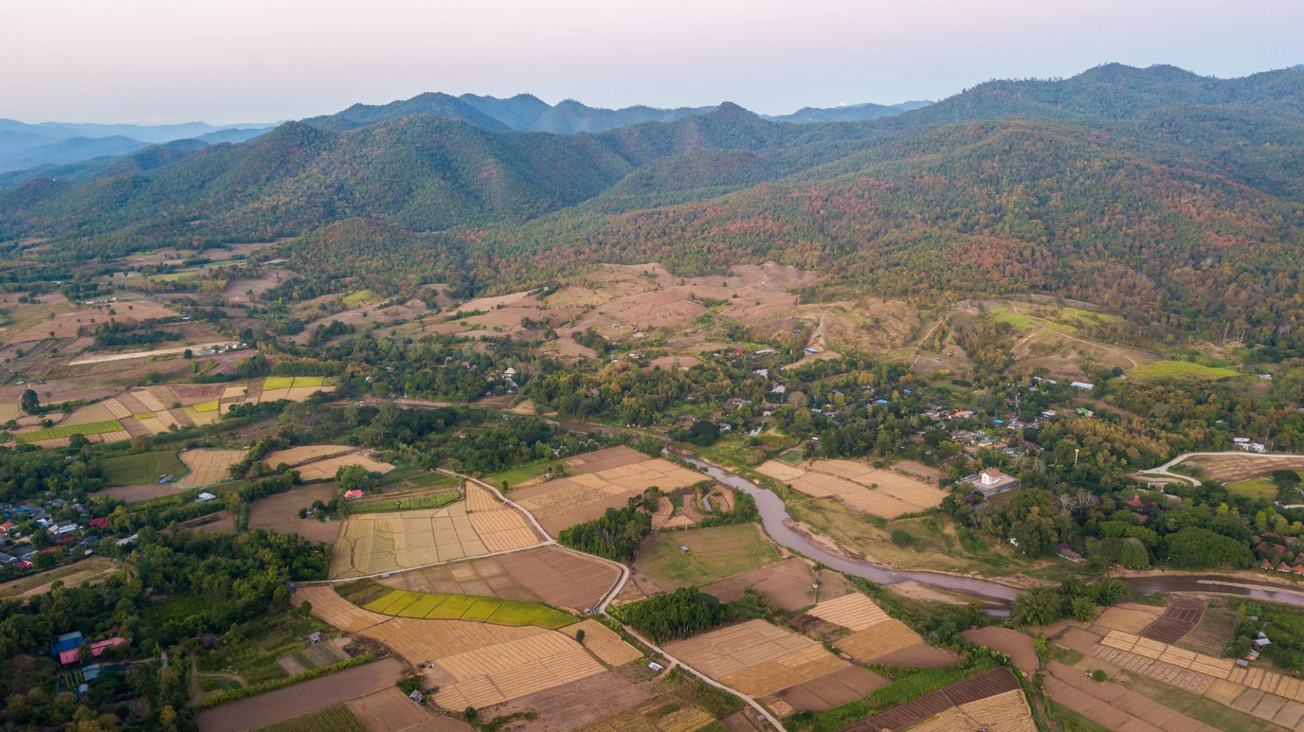 Aerial view Pai city. Pai is a small town in northern Thailand