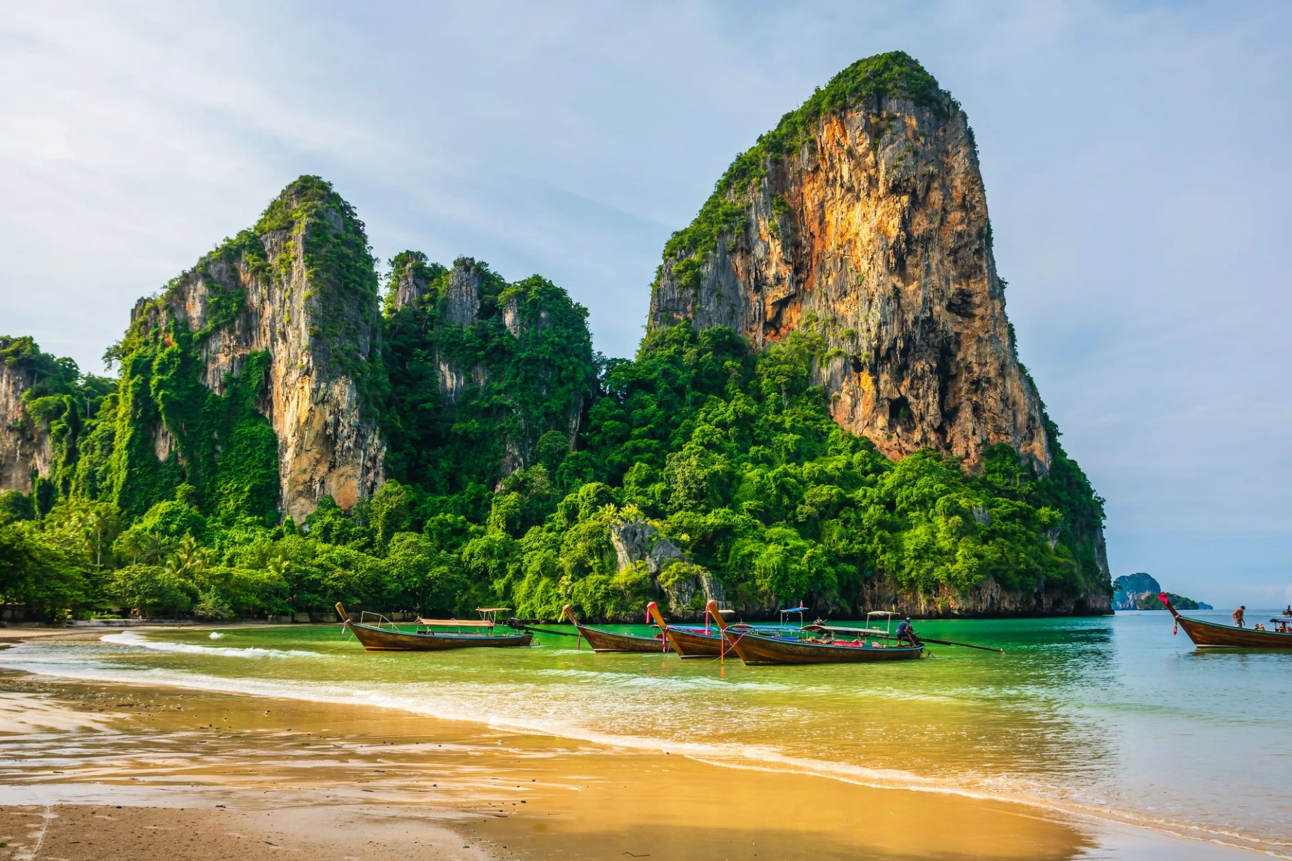 Railay sunset beach at sunrise Krabi sea Thailand
