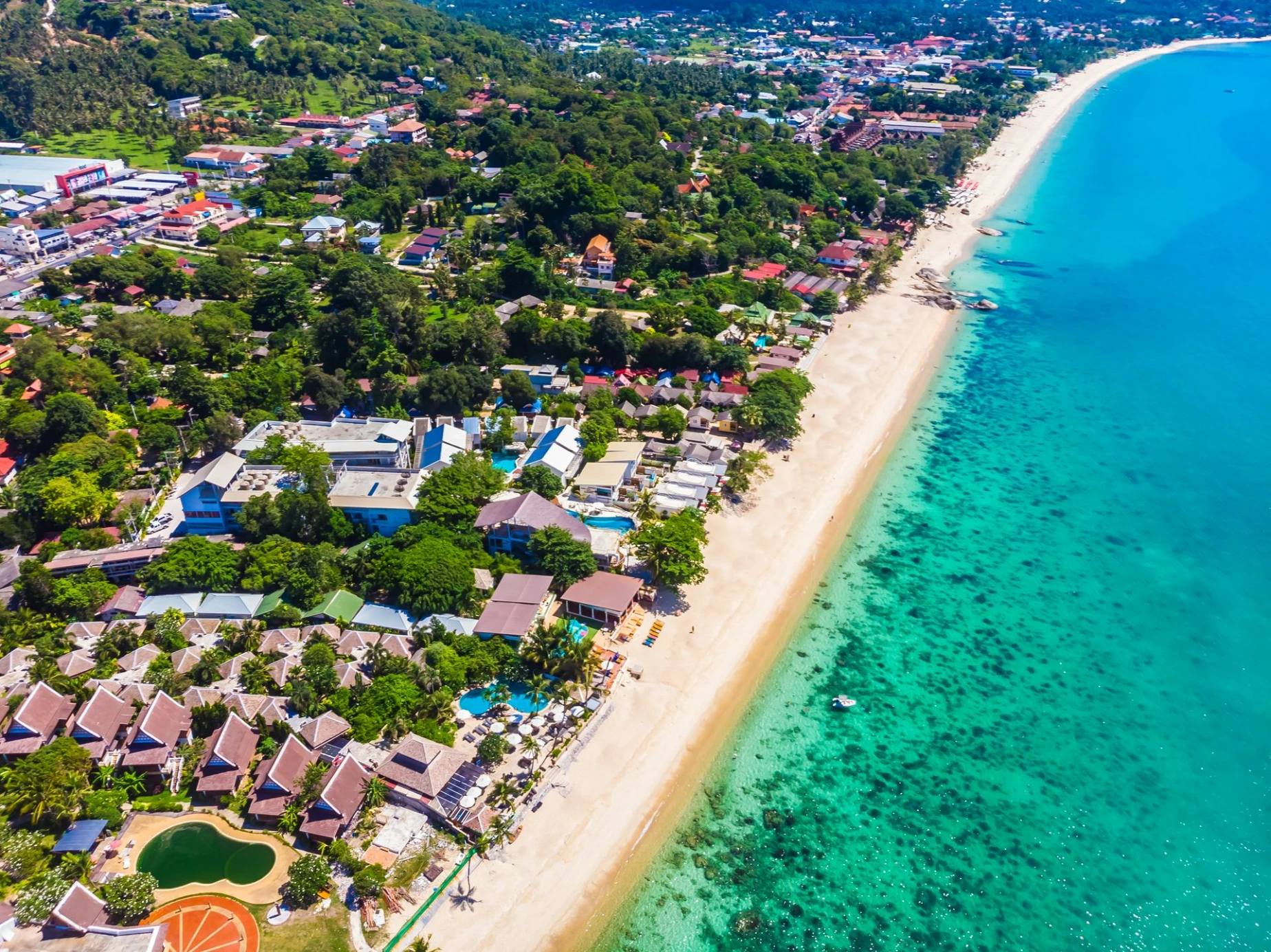 Aerial view of beautiful tropical beach on Koh Samui island