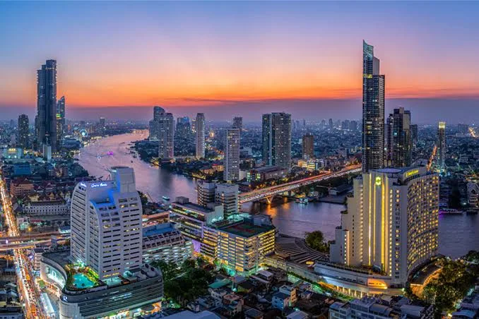 Bangkok skyline along with Chao Phraya River