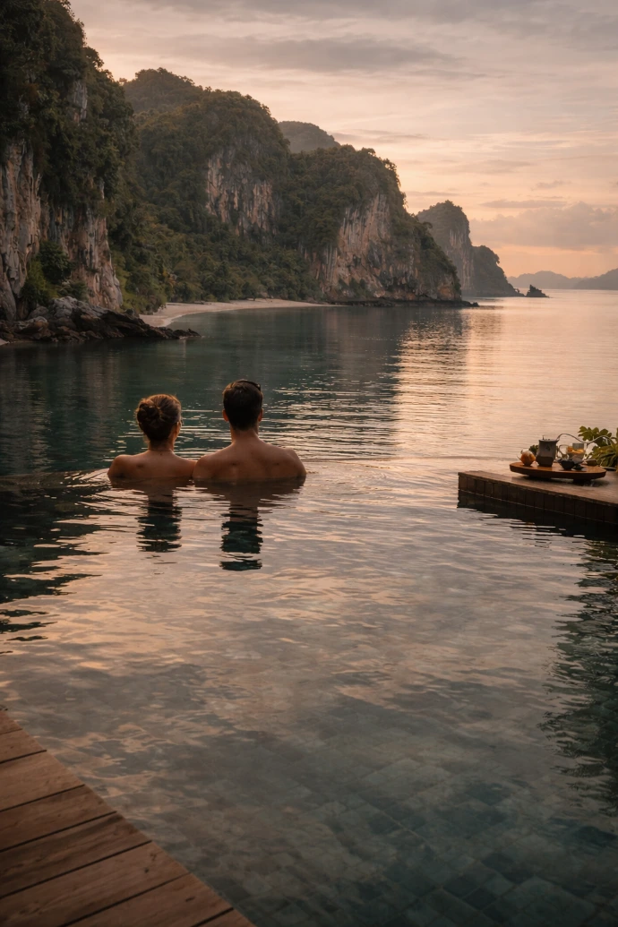 Golden sunset in a tranquil pool